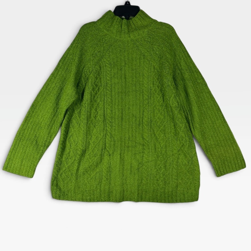 J. Jill Sweater Mock Neck Tall L Basil Green Cable Knit Boucle New